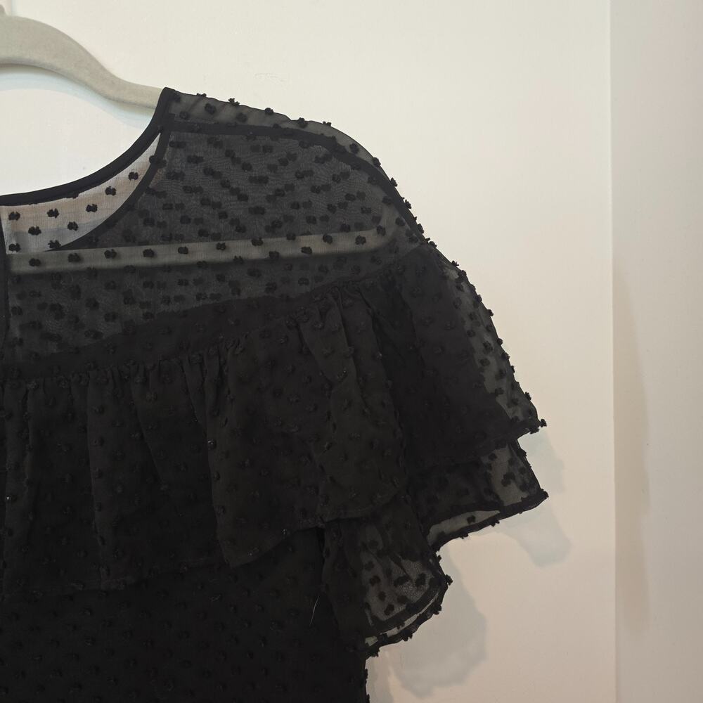 J.Crew Women’s Black Swiss Dot Blouse Silk Blend Short Sleeve Ruffle Size 2 XS - Picture 9 of 11